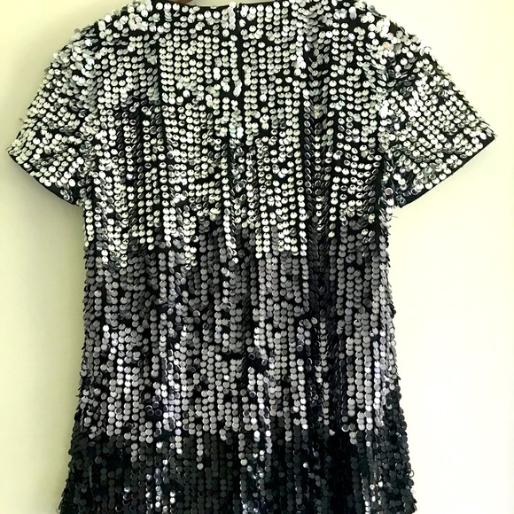 FRENCH CONNECTION Black Silver Ombré Sequin Tshirt, Small - Picture 2 of 2